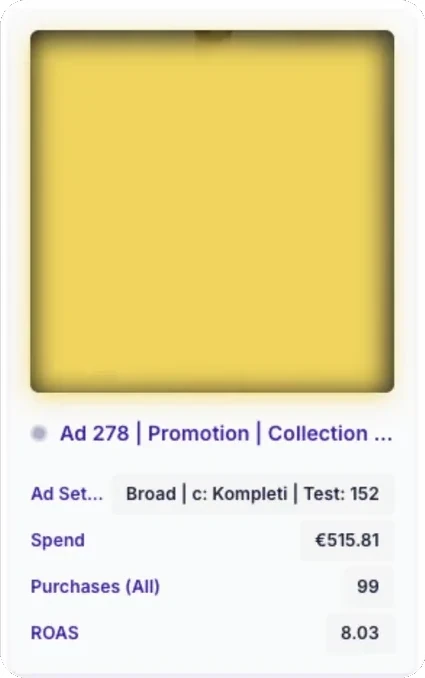 Meta reklama rezultat – ROAS 8.0x